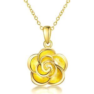 Women's 18K Gold Flower Necklace - Rose Pendant Mother's Day Anniversary